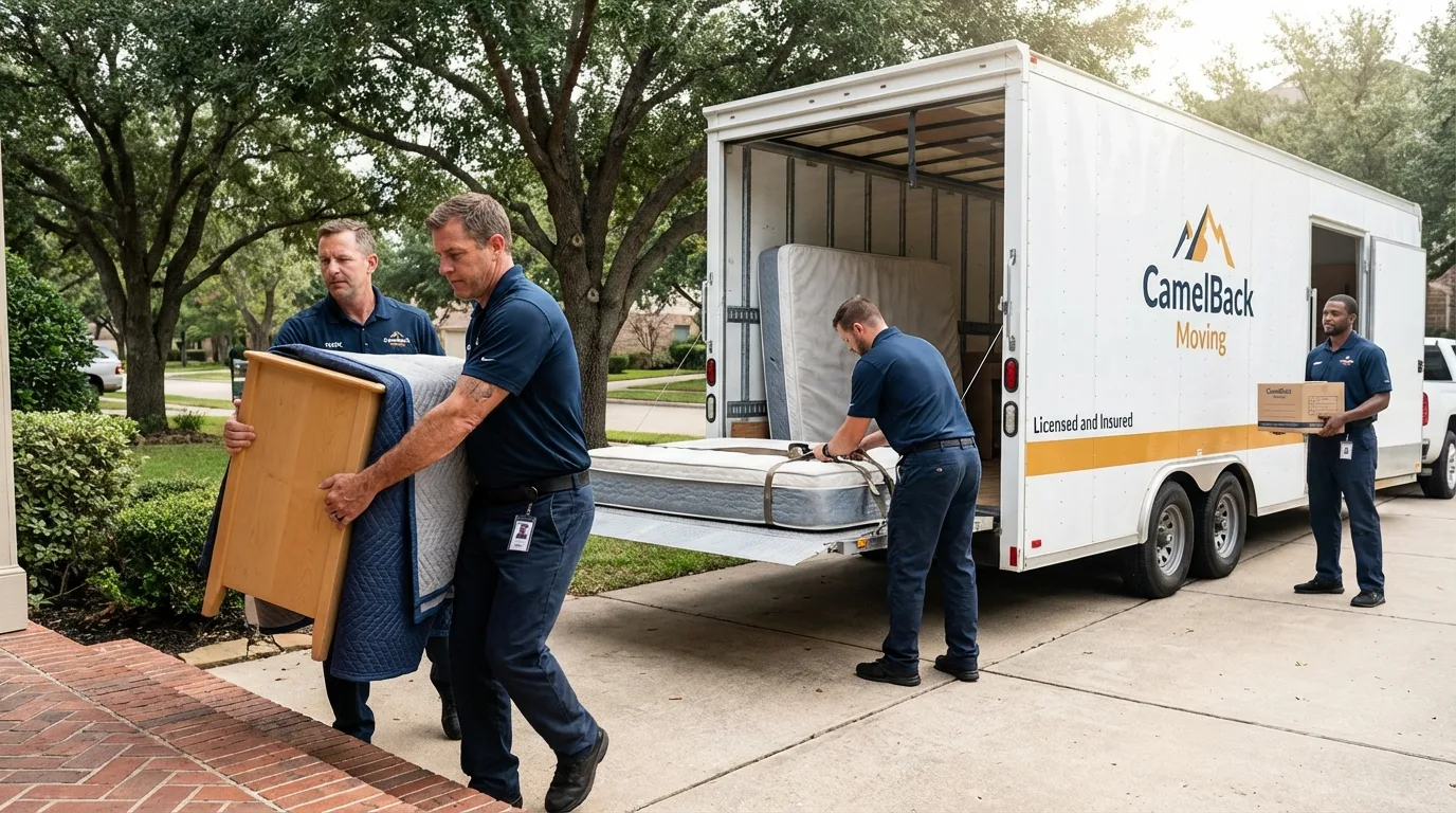Crew loading residential truck for cross-state move from Prescott, AZ